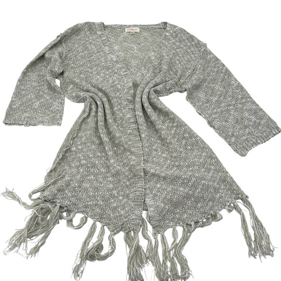 Promesa Sage Green Fringe Cardigan Open Front Lightweight S/M Womens Sweater - Picture 1 of 6